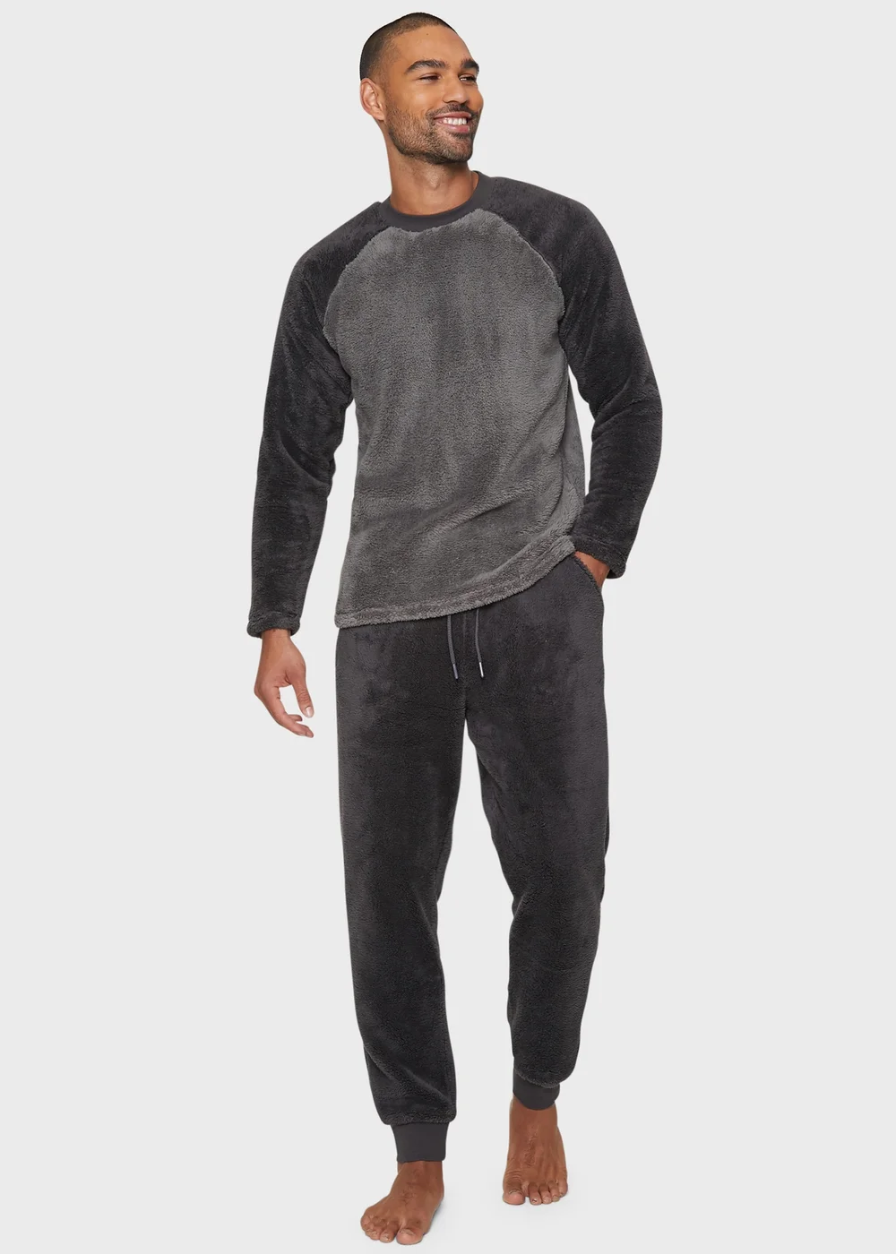 Threadbare Charcoal Borg Loungewear Set - Small Image 1