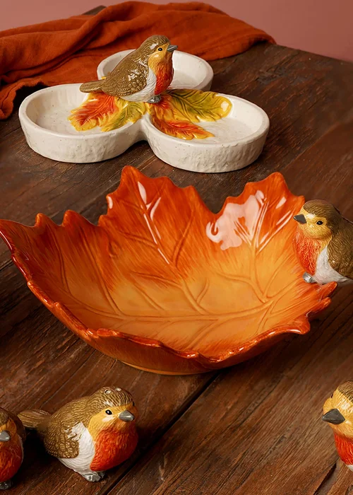 Country Living Orange Robin On A Leaf Serving Bowl - One Size Image 3