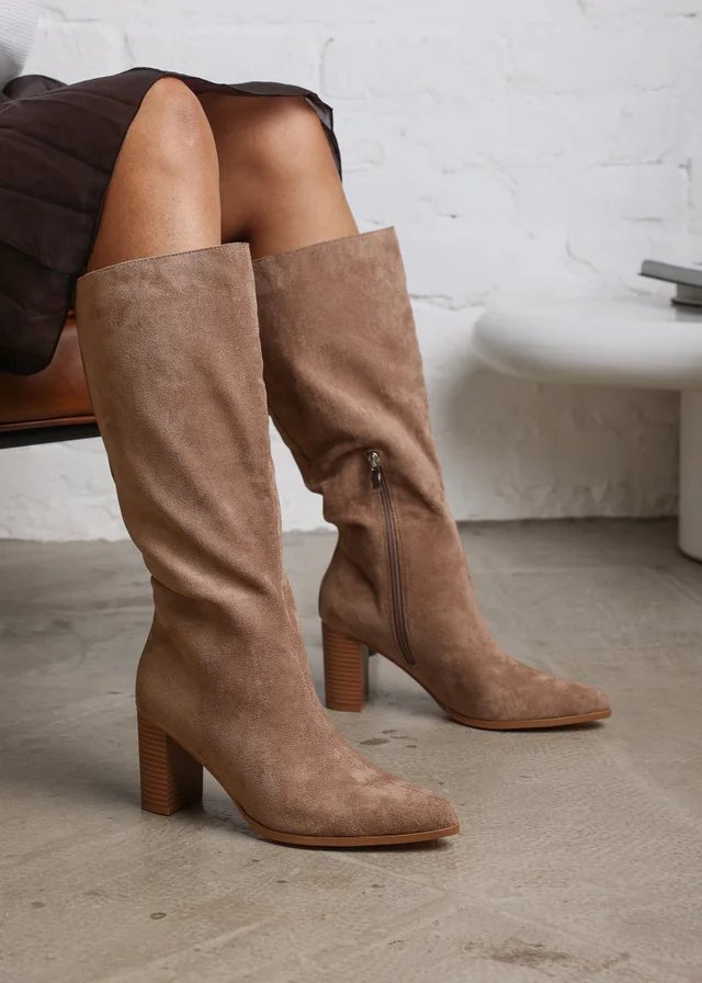 Where's That From Elder Camel Faux Suede Block Heel Boots