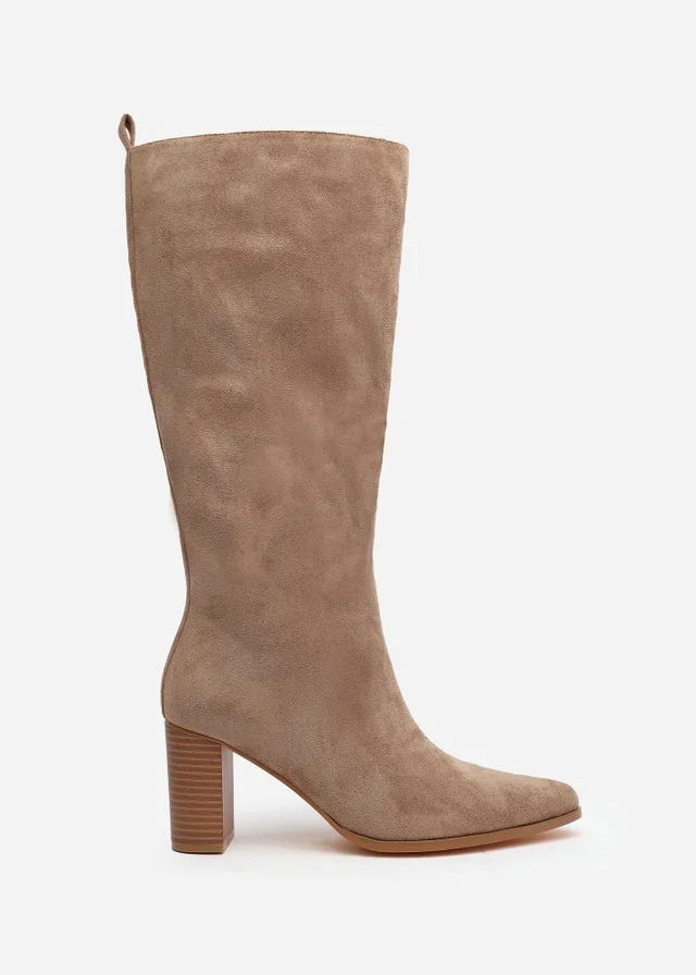 Where's That From Elder Camel Faux Suede Block Heel Boots