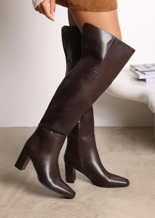 Where's That From Xenia Brown PU Over The Knee Boots - 4 Image 1