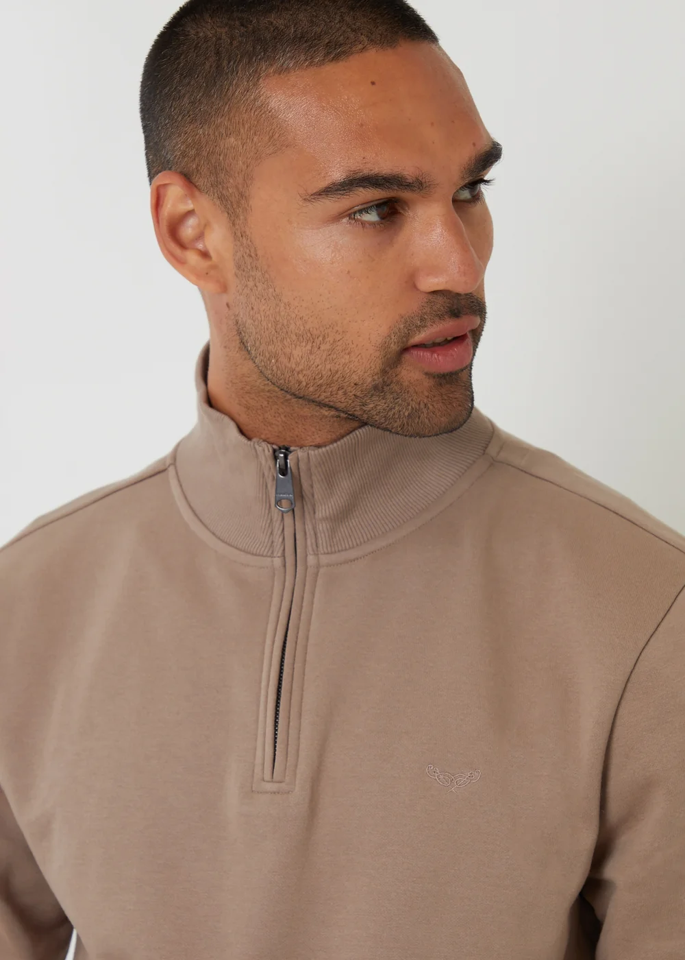 Threadbare Taupe 1/4 Zip Neck Sweatshirt - XL Image 4