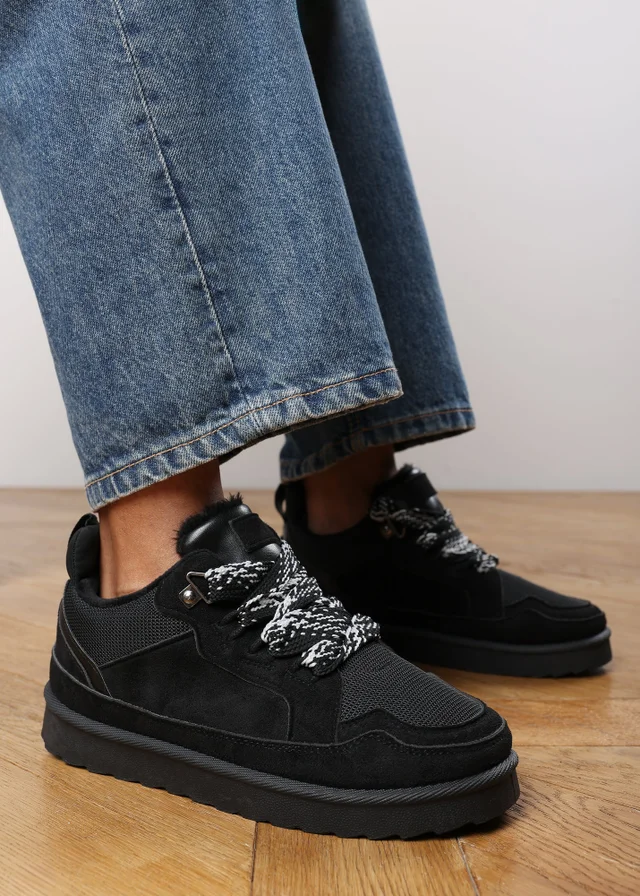 Where's That From Elara Black Faux Suede Lace-Up Trainers