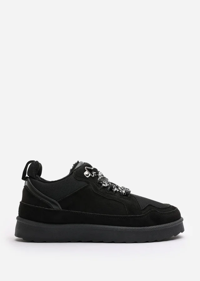 Where's That From Elara Black Faux Suede Lace-Up Trainers