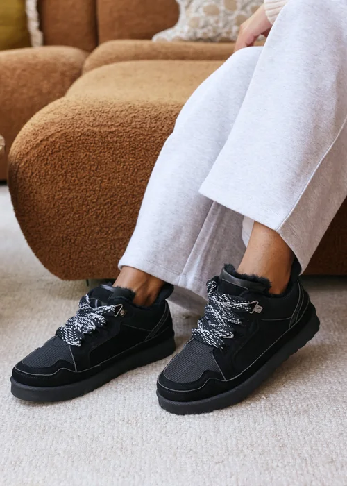 Where's That From Elara Black Faux Suede Lace-Up Trainers - 5 Image 6