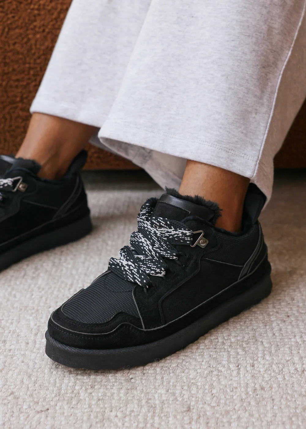 Where's That From Elara Black Faux Suede Lace-Up Trainers - 5 Image 2