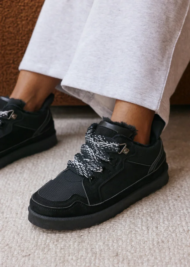 Where's That From Elara Black Faux Suede Lace-Up Trainers