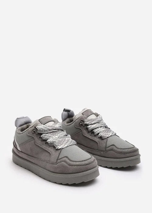 Where's That From Elara Grey Faux Suede Lace-Up Trainers - 3 Image 4