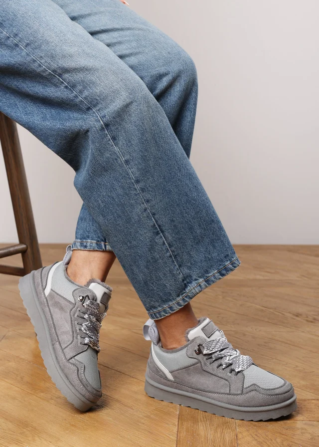 Where's That From Elara Grey Faux Suede Lace-Up Trainers