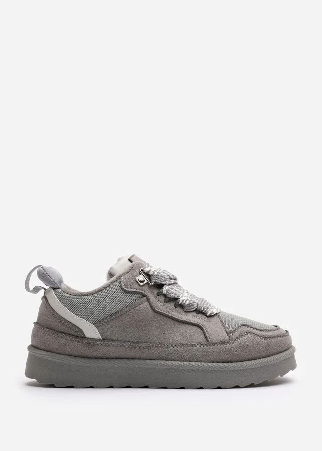 Where's That From Elara Grey Faux Suede Lace-Up Trainers