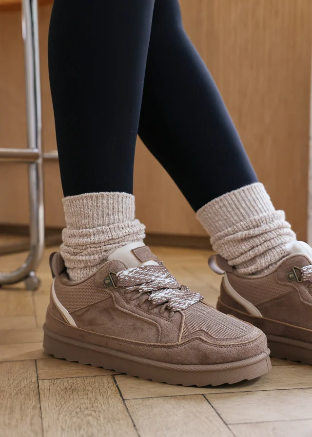 Where's That From Elara Camel Faux Suede Lace-Up Trainers