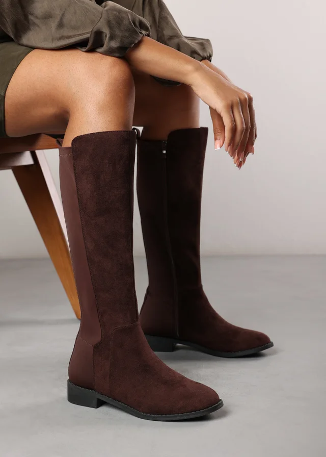 Where's That From Parker Dark Brown Faux Suede Knee High Boots