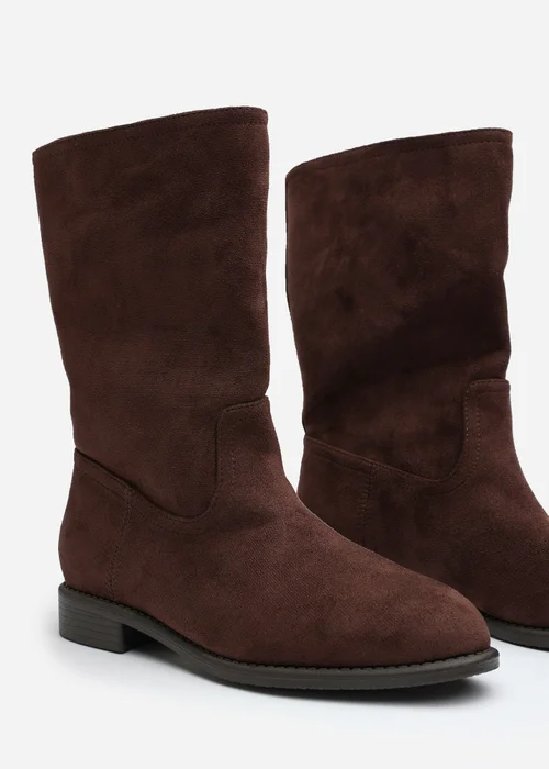 Where's That From Colette Dark Brown Faux Suede Mid Calf Boots - 4 Image 4