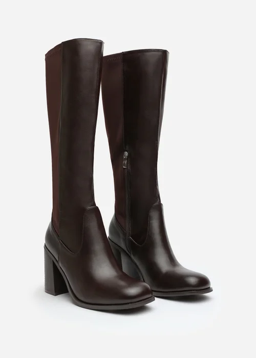 Where's That From Zhuri Wide-Fit Brown PU Knee High Boots - 7 Image 3