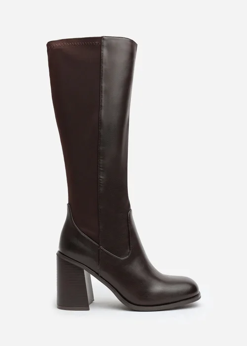 Where's That From Zhuri Wide-Fit Brown PU Knee High Boots - 7 Image 1