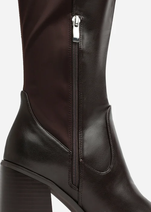 Where's That From Zhuri Wide-Fit Brown PU Knee High Boots - 7 Image 5