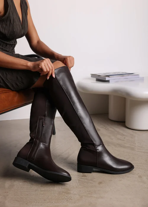 Where's That From Diem Dark Brown PU Over Knee Boots - 4 Image 6