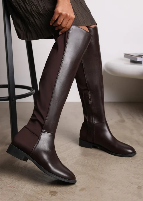 Where's That From Diem Dark Brown PU Over Knee Boots - 4 Image 2