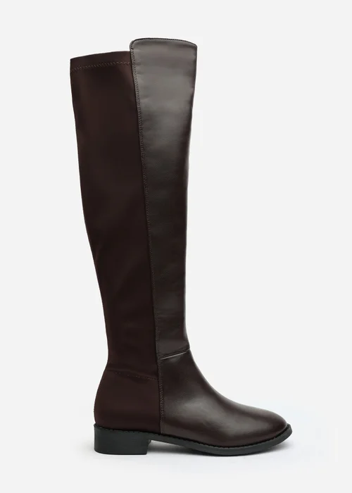 Where's That From Diem Dark Brown PU Over Knee Boots - 4 Image 1