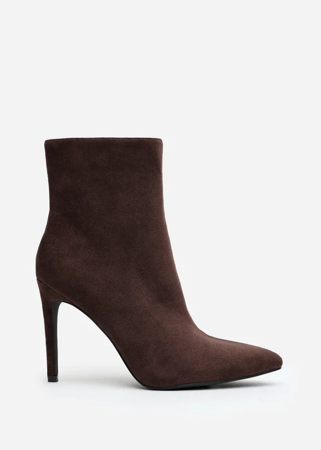 Where's That From Jemima Dark Brown Faux Suede Stiletto Ankle Boots