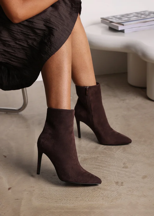 Where's That From Jemima Dark Brown Faux Suede Stiletto Ankle Boots