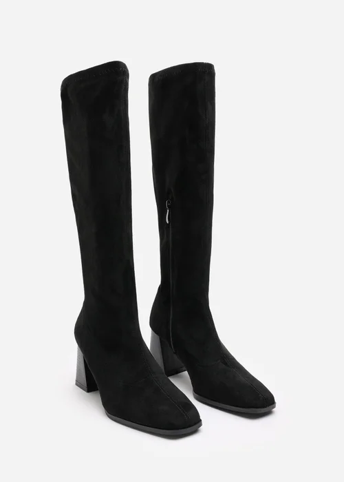 Where's That From Whitney Black Suede Stretch Calf Block Heel Boots - 3 Image 3