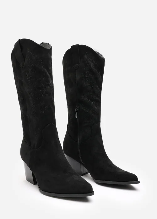 Where's That From Yasmine Black Suede Western Cowboy Calf Boots - 7 Image 4