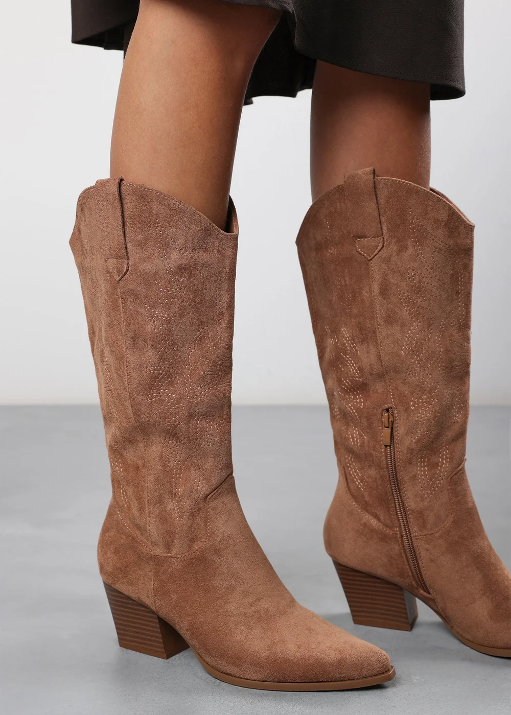 Where's That From Yasmine Camel Suede Western Cowboy Calf Boots - 6 Image 1