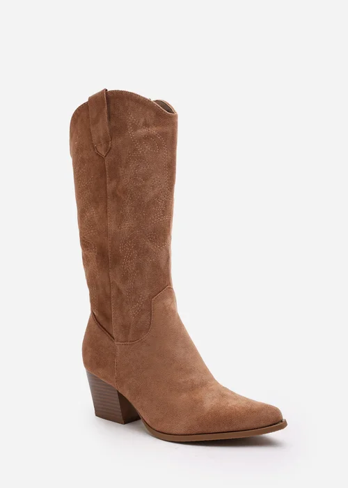 Where's That From Yasmine Camel Suede Western Cowboy Calf Boots - 6 Image 3