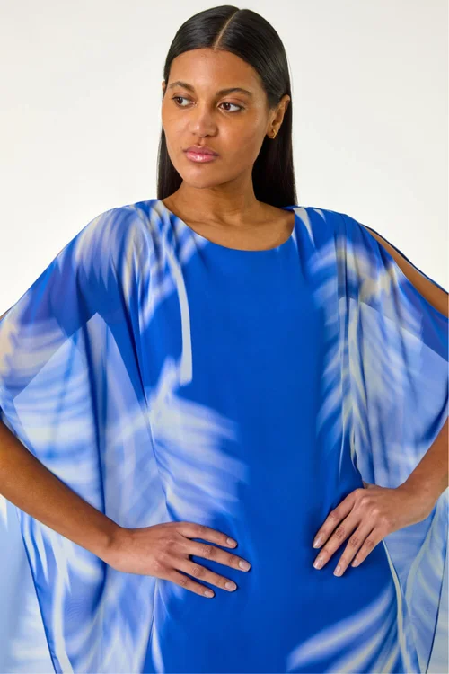 Roman Blue Watercolour Fern Chiffon Dress - 18 Image 3