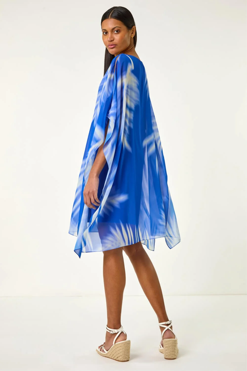 Roman Blue Watercolour Fern Chiffon Dress - 18 Image 2
