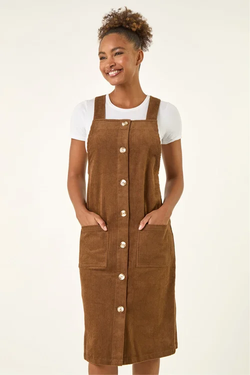 Roman Chocolate Corduroy Pinafore Midi Dress - 12 Image 4
