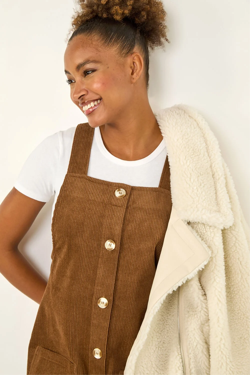 Roman Chocolate Corduroy Pinafore Midi Dress - 12 Image 1