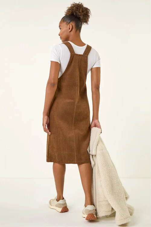 Roman Chocolate Corduroy Pinafore Midi Dress - 12 Image 3