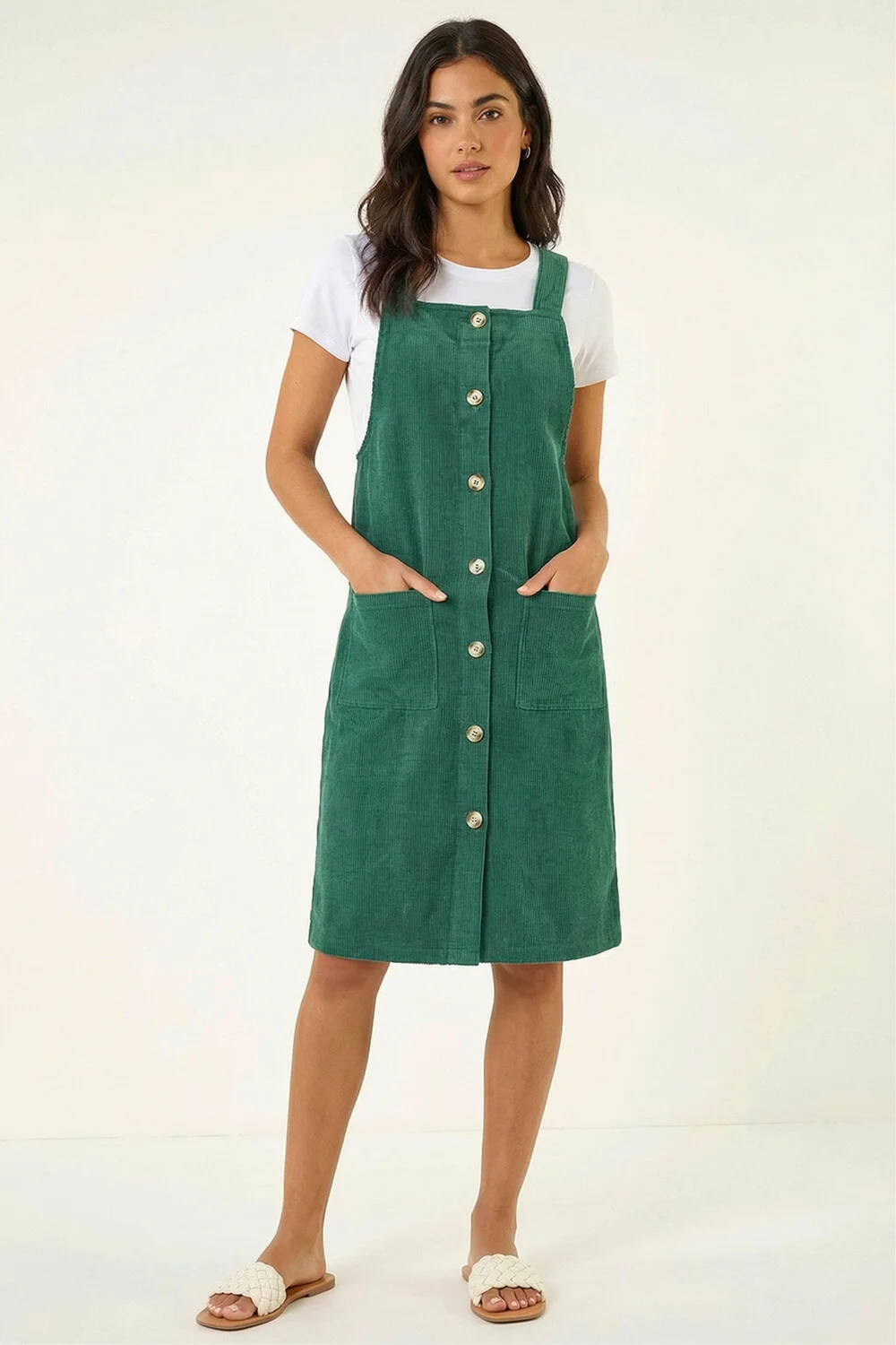 Roman Green Corduroy Pinafore Midi Dress - 10 Image 2