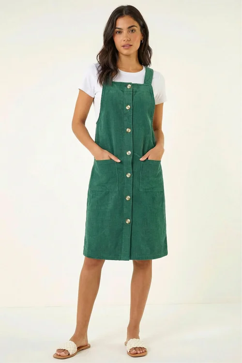 Roman Green Corduroy Pinafore Midi Dress - 10 Image 2