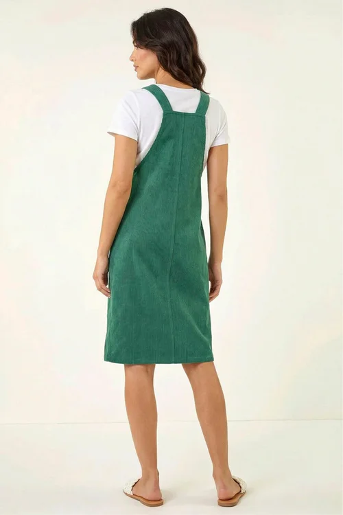 Roman Green Corduroy Pinafore Midi Dress - 10 Image 4