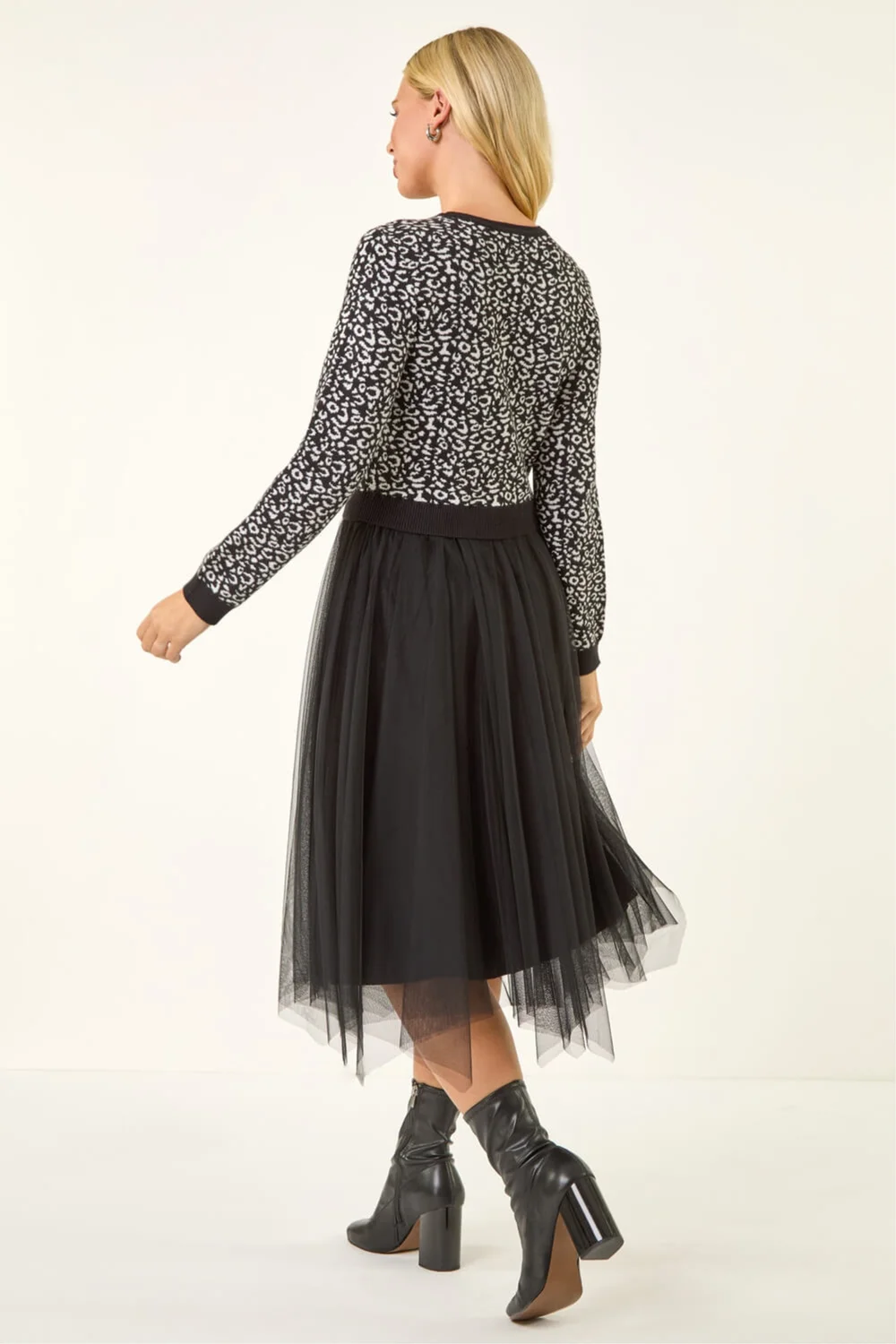 Roman Black Petite Animal Knitted Mesh Dress - 14 Image 3