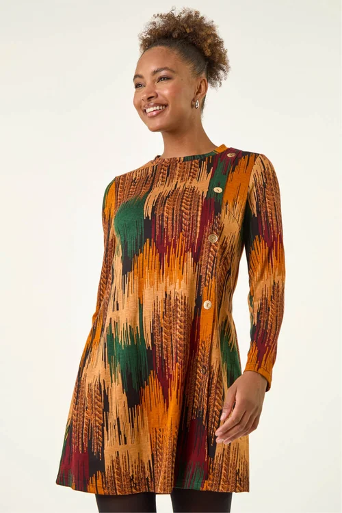 Roman Copper Abstract Side Buttoned Dress - 10 Image 1
