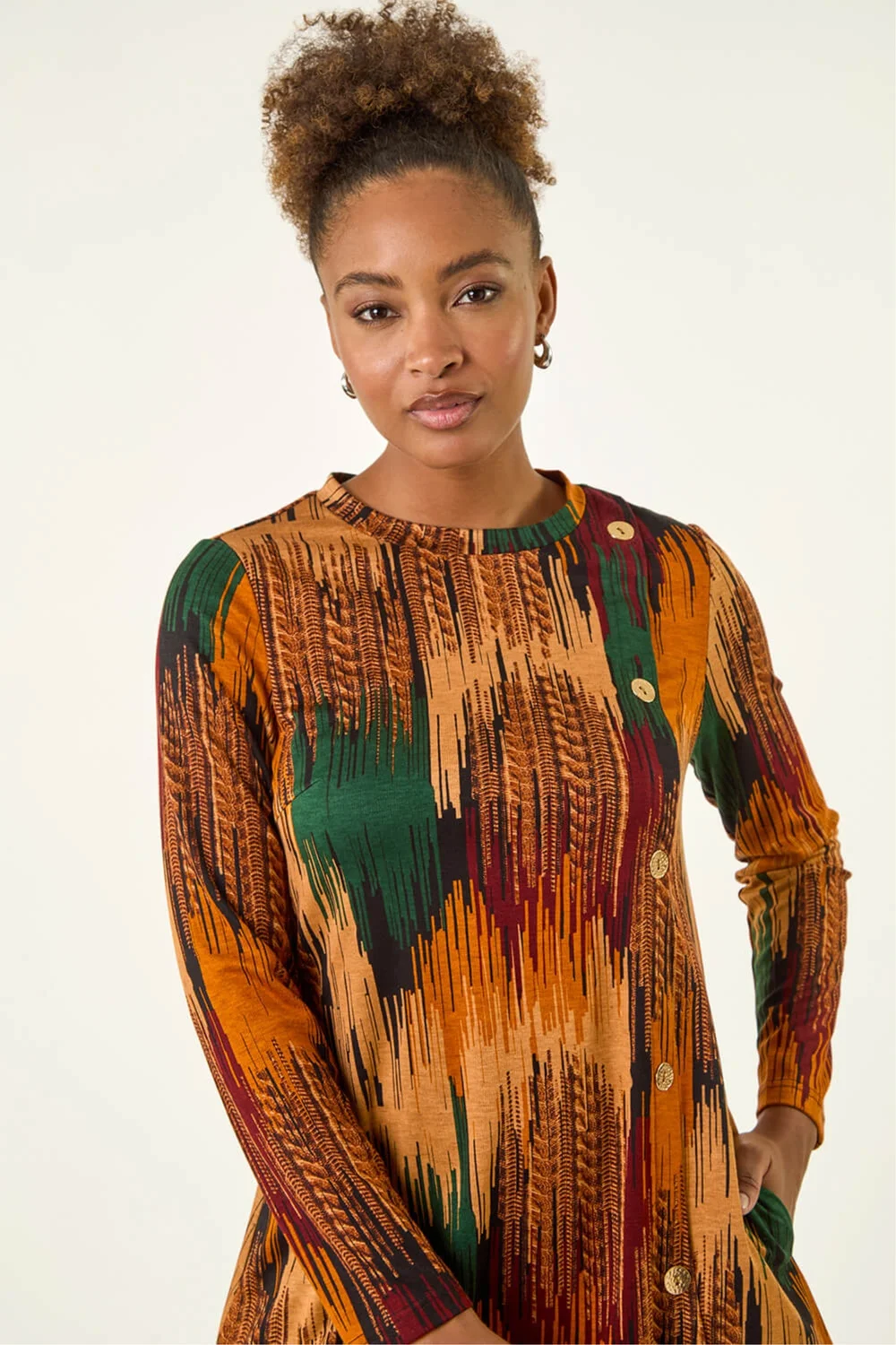Roman Copper Abstract Side Buttoned Dress - 10 Image 4