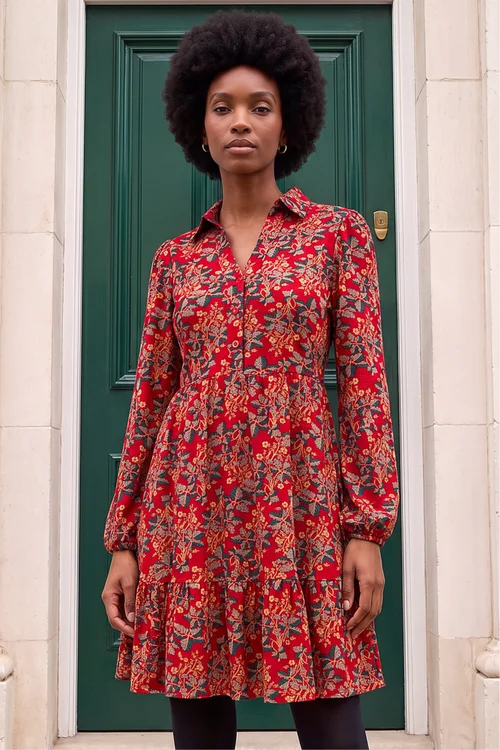 Roman Red Floral Print Button Stretch Dress - 10 Image 1