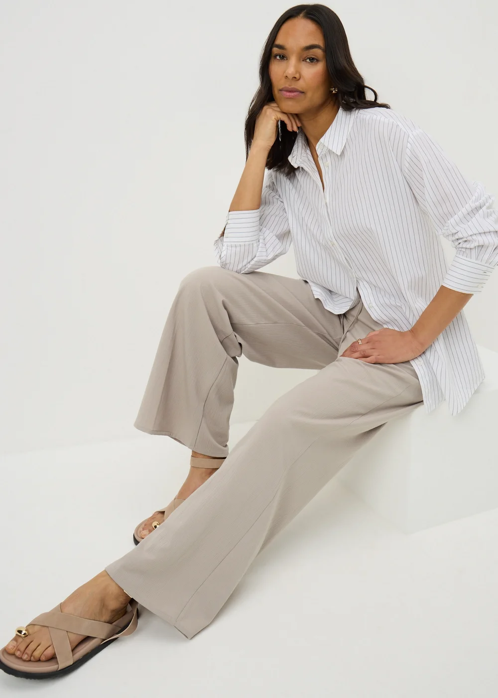 Taupe Full Length Clipper Trousers - 8 Image 1
