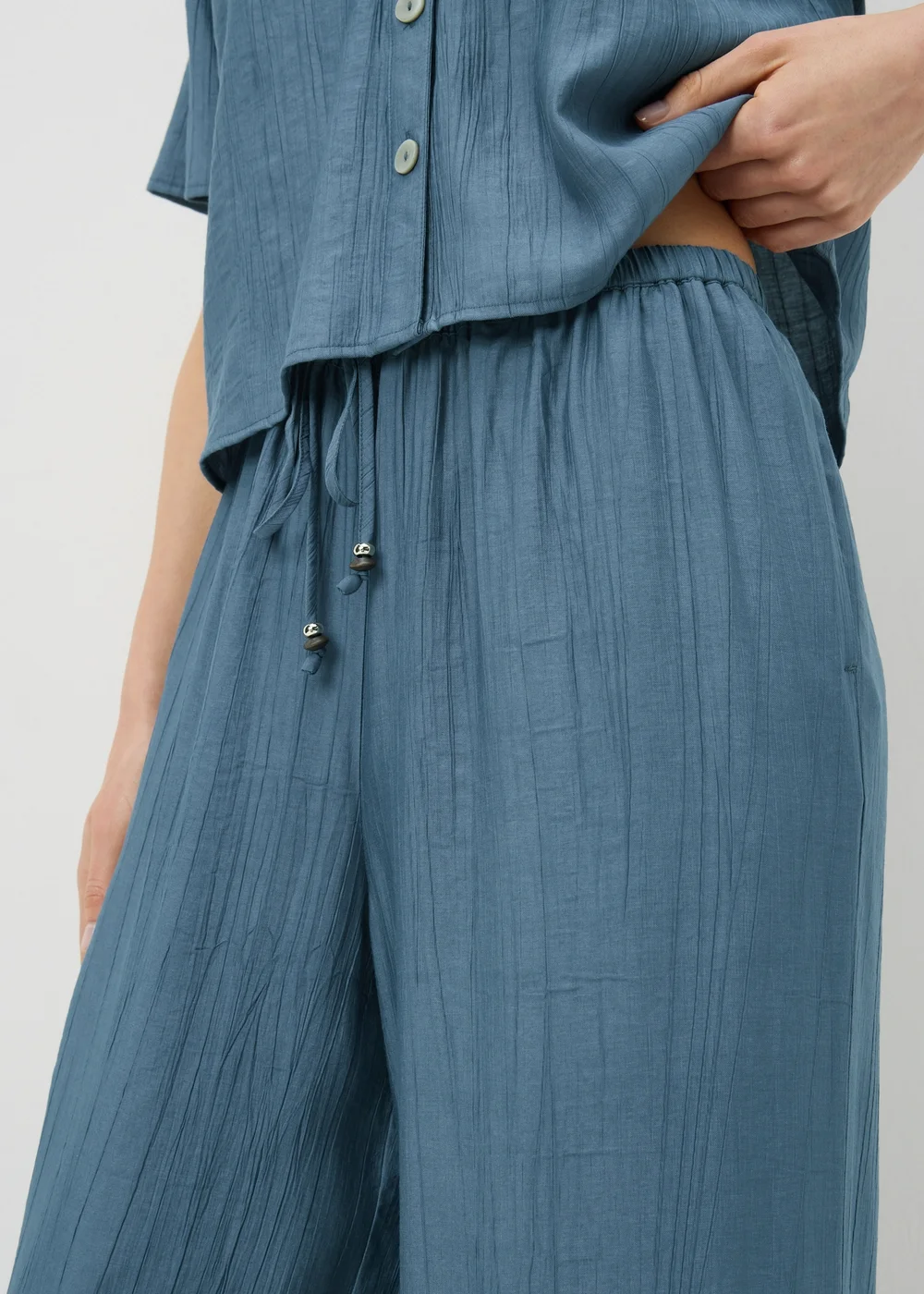 Blue Crinkle Textured Wide Leg Co Ord Trousers - 22 S Image 3
