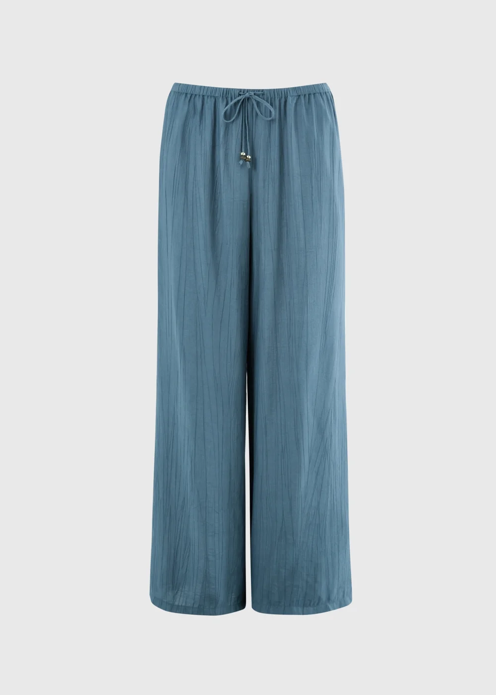 Blue Crinkle Textured Wide Leg Co Ord Trousers - 22 S Image 4