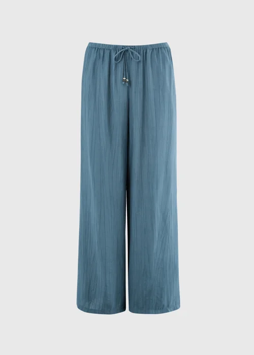 Blue Crinkle Textured Wide Leg Co Ord Trousers - 22 S Image 4