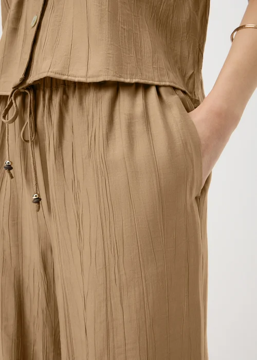 Caramel Crinkle Textured Wide Leg Co Ord Trousers - 14 S Image 3