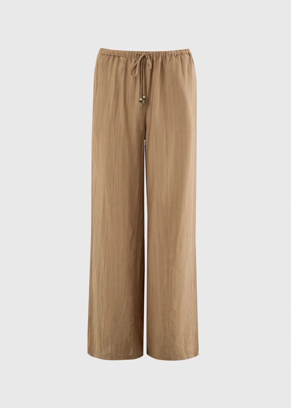Caramel Crinkle Textured Wide Leg Co Ord Trousers - 14 S Image 4
