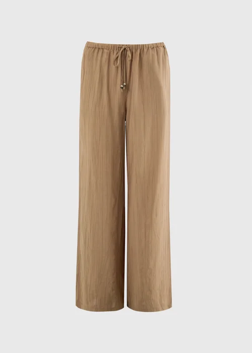 Caramel Crinkle Textured Wide Leg Co Ord Trousers - 14 S Image 4