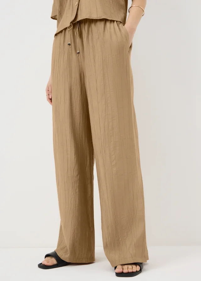 Caramel Crinkle Textured Wide Leg Co Ord Trousers