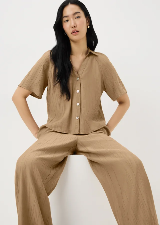 Caramel Crinkle Textured Wide Leg Co Ord Trousers